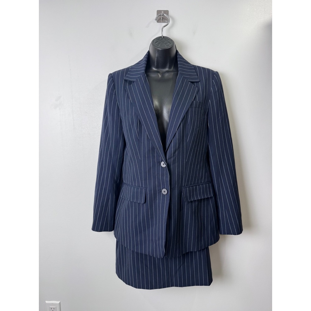 Staud Women Navy Pinstripe Blazer and Skirt Two Piece Set Size 2 XS